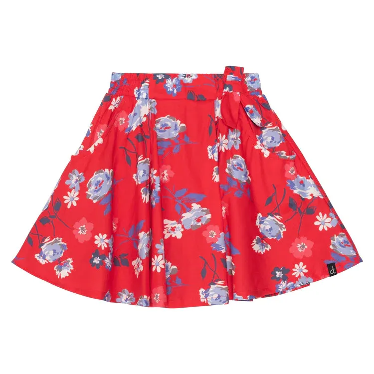 DPD Organic Floral Graphic Navy-Blue Stripes Tank and Floral Red Skirt