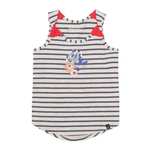 DPD Organic Floral Graphic Navy-Blue Stripes Tank and Floral Red Skirt