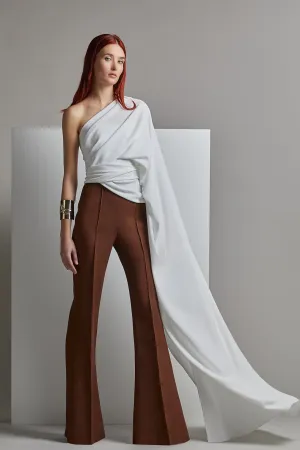 Draped Top with Cape Sleeve and Flared Pants