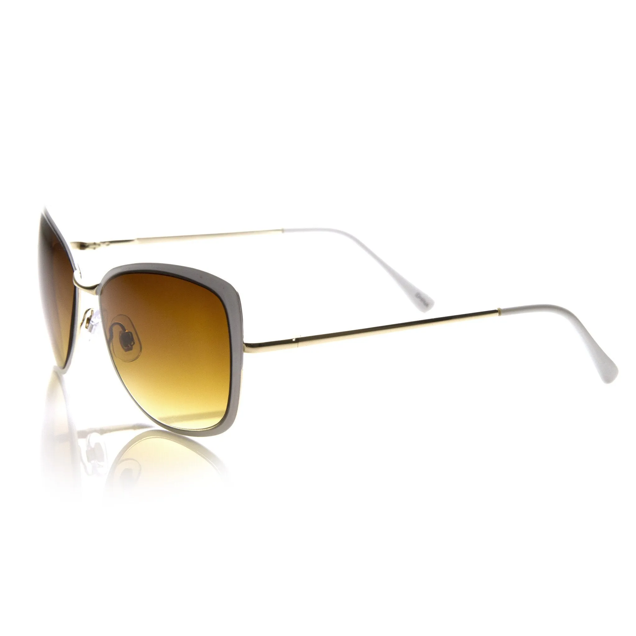 Elegant Oversize Square Fashion Cat Eye Metal Sunglasses 8697
