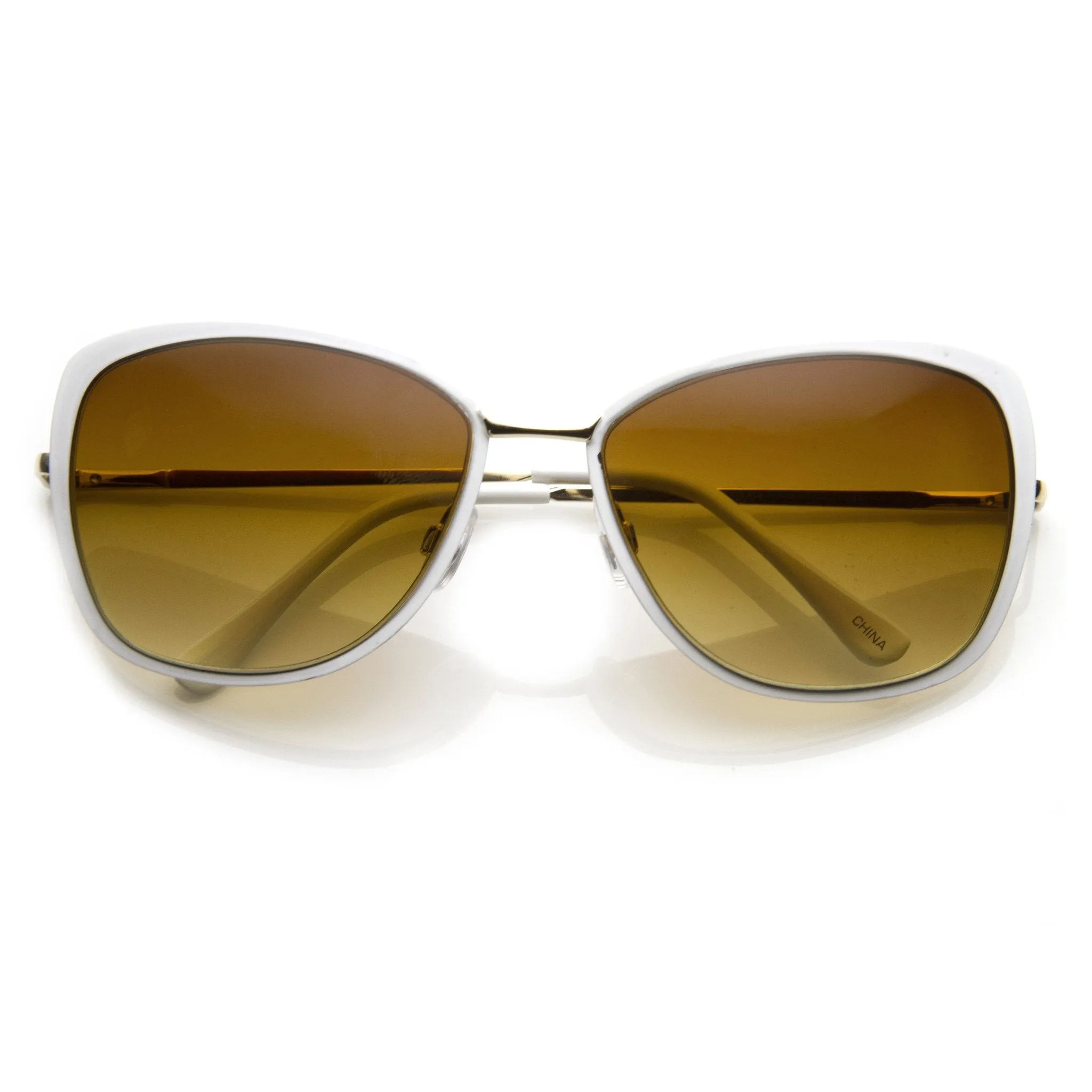 Elegant Oversize Square Fashion Cat Eye Metal Sunglasses 8697
