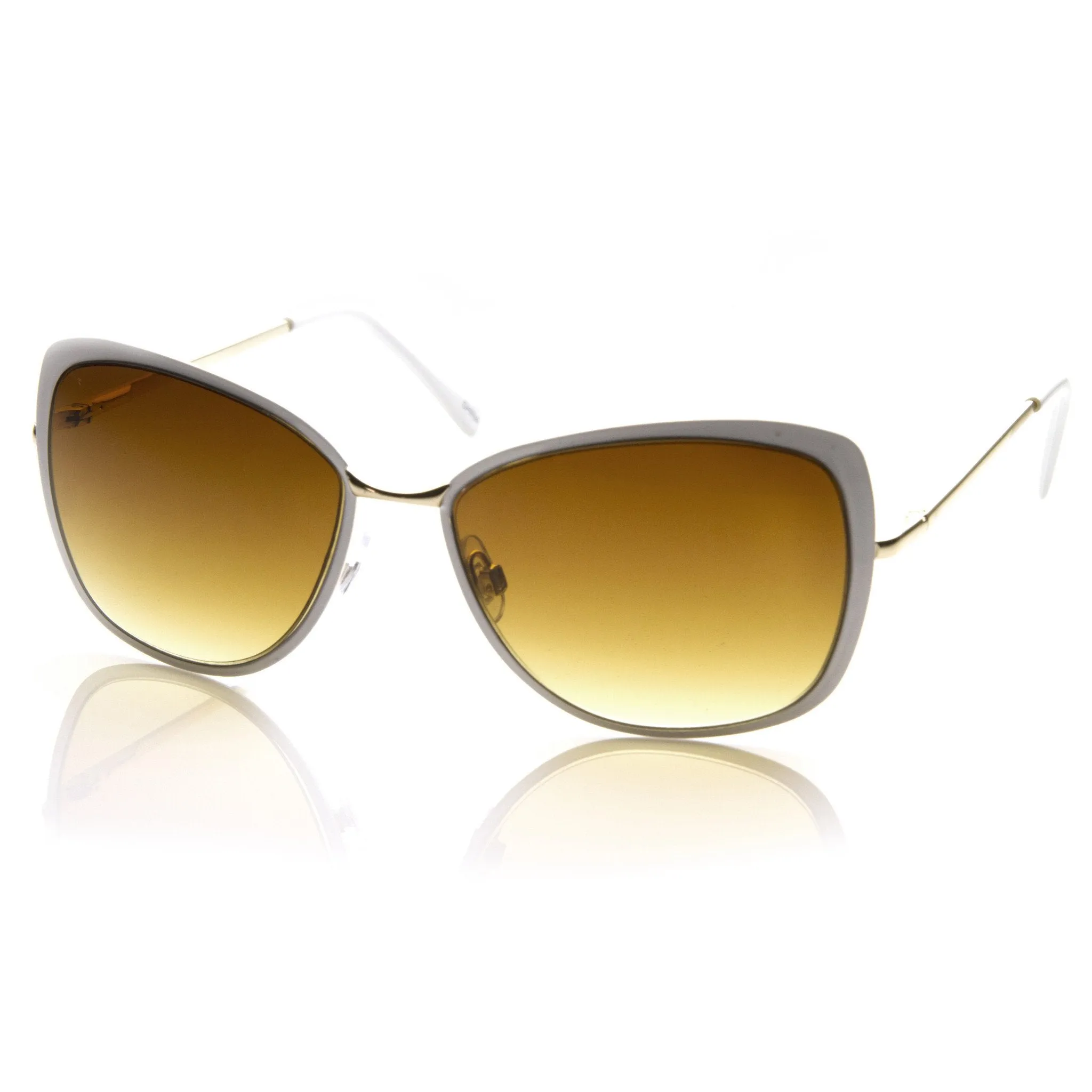 Elegant Oversize Square Fashion Cat Eye Metal Sunglasses 8697