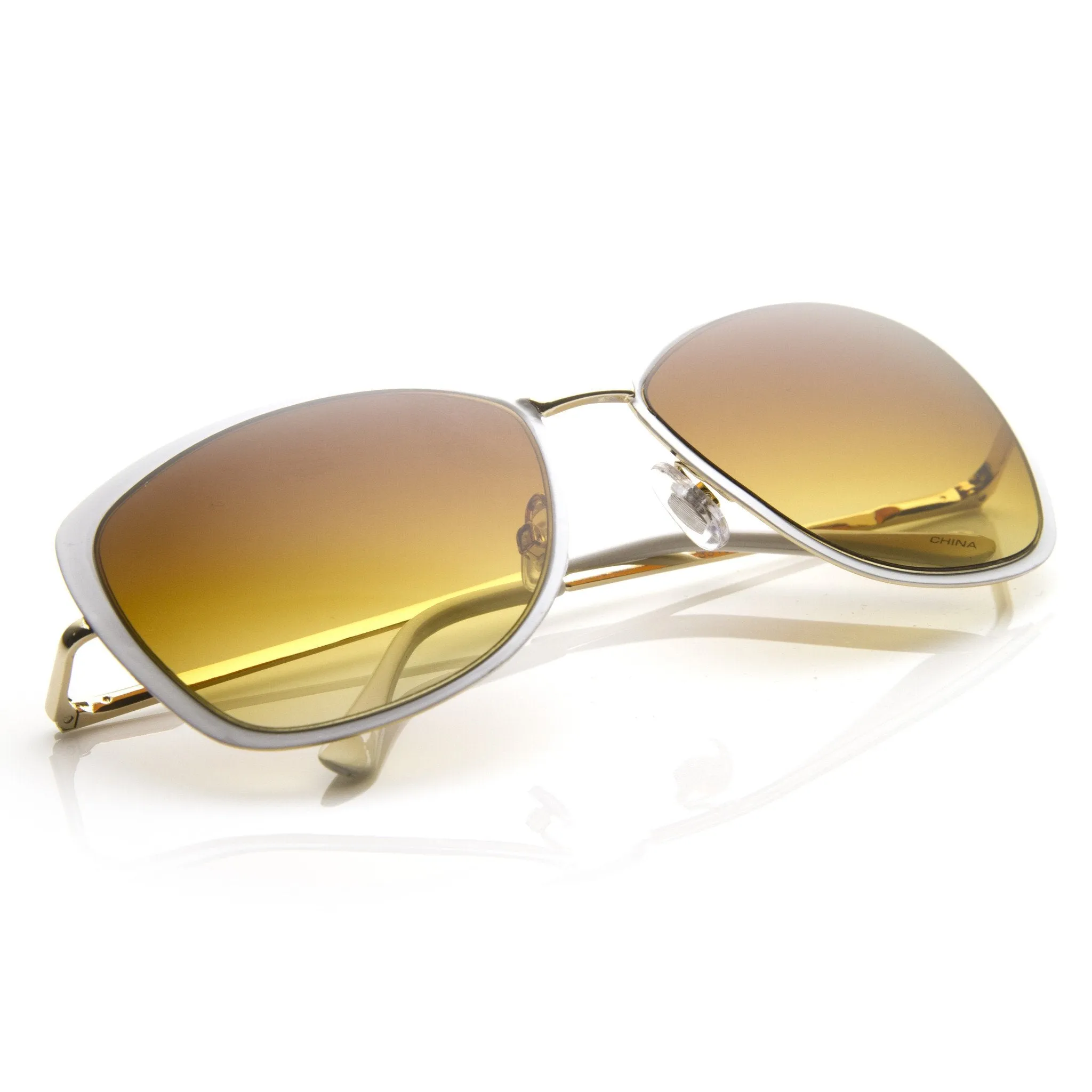 Elegant Oversize Square Fashion Cat Eye Metal Sunglasses 8697