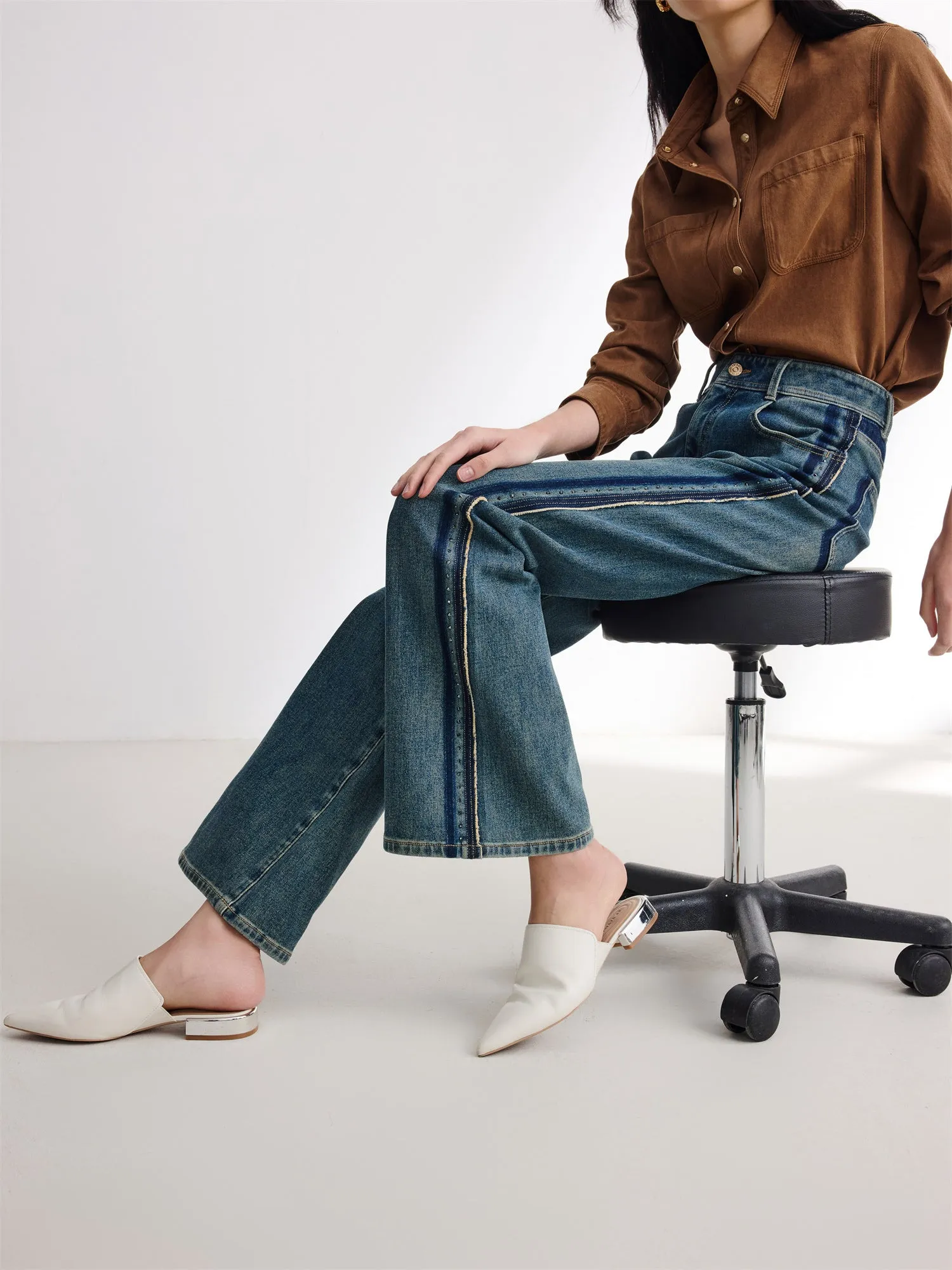 EP YAYING Color-Blocked Rhinestone Jeans