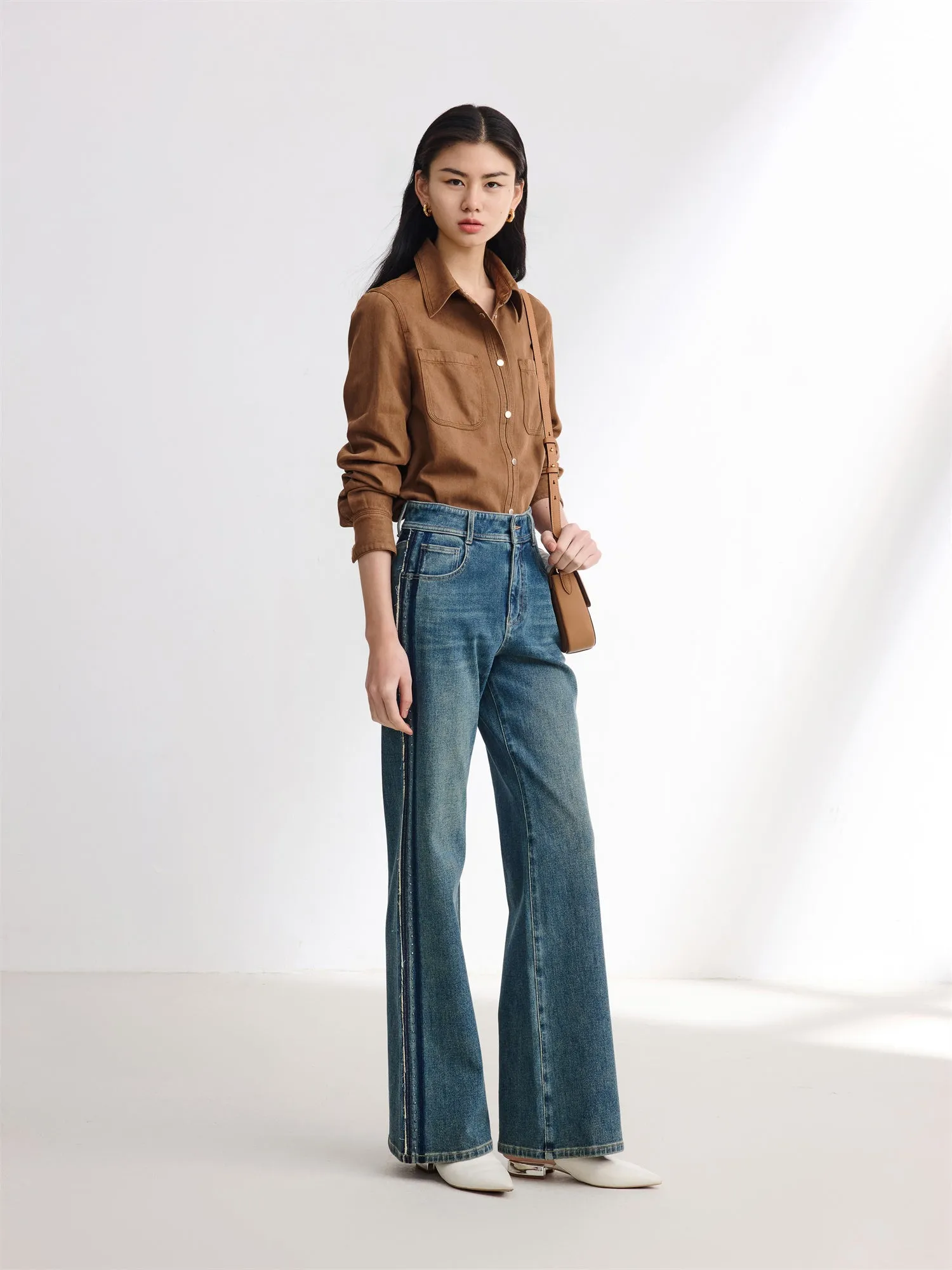 EP YAYING Color-Blocked Rhinestone Jeans