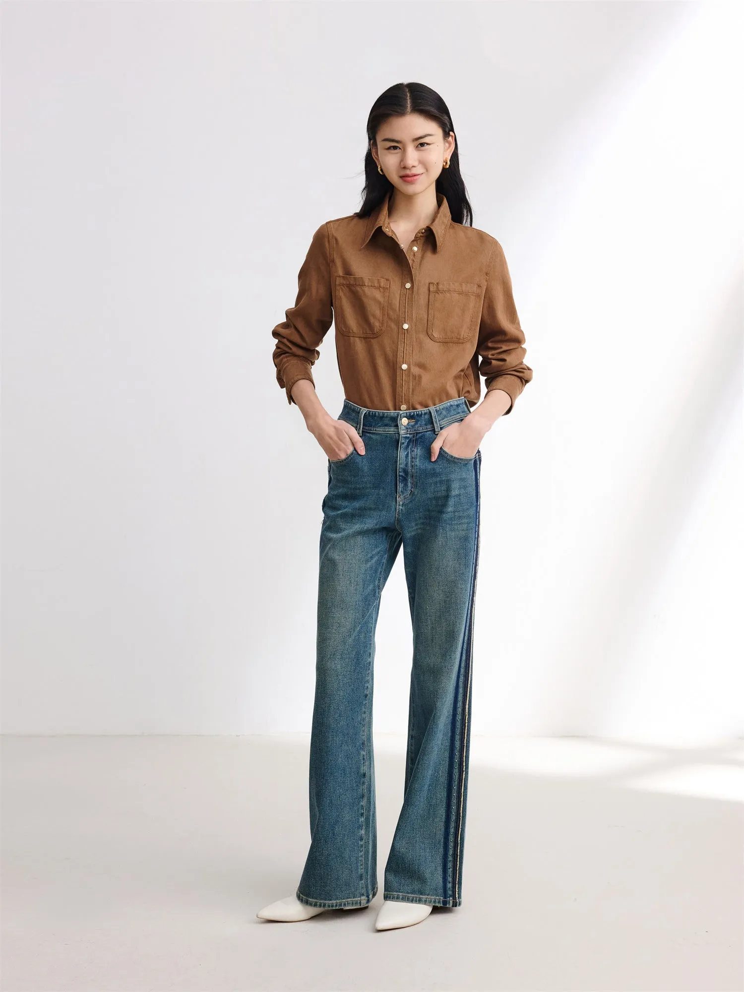 EP YAYING Color-Blocked Rhinestone Jeans