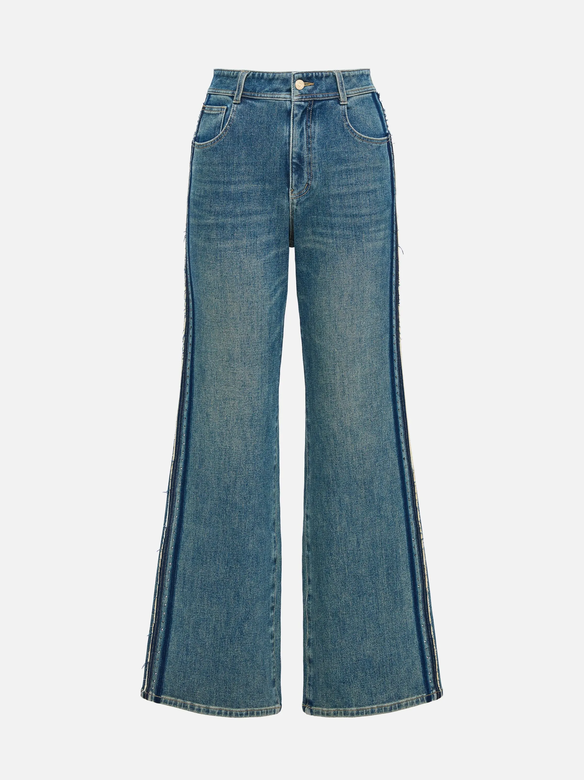 EP YAYING Color-Blocked Rhinestone Jeans