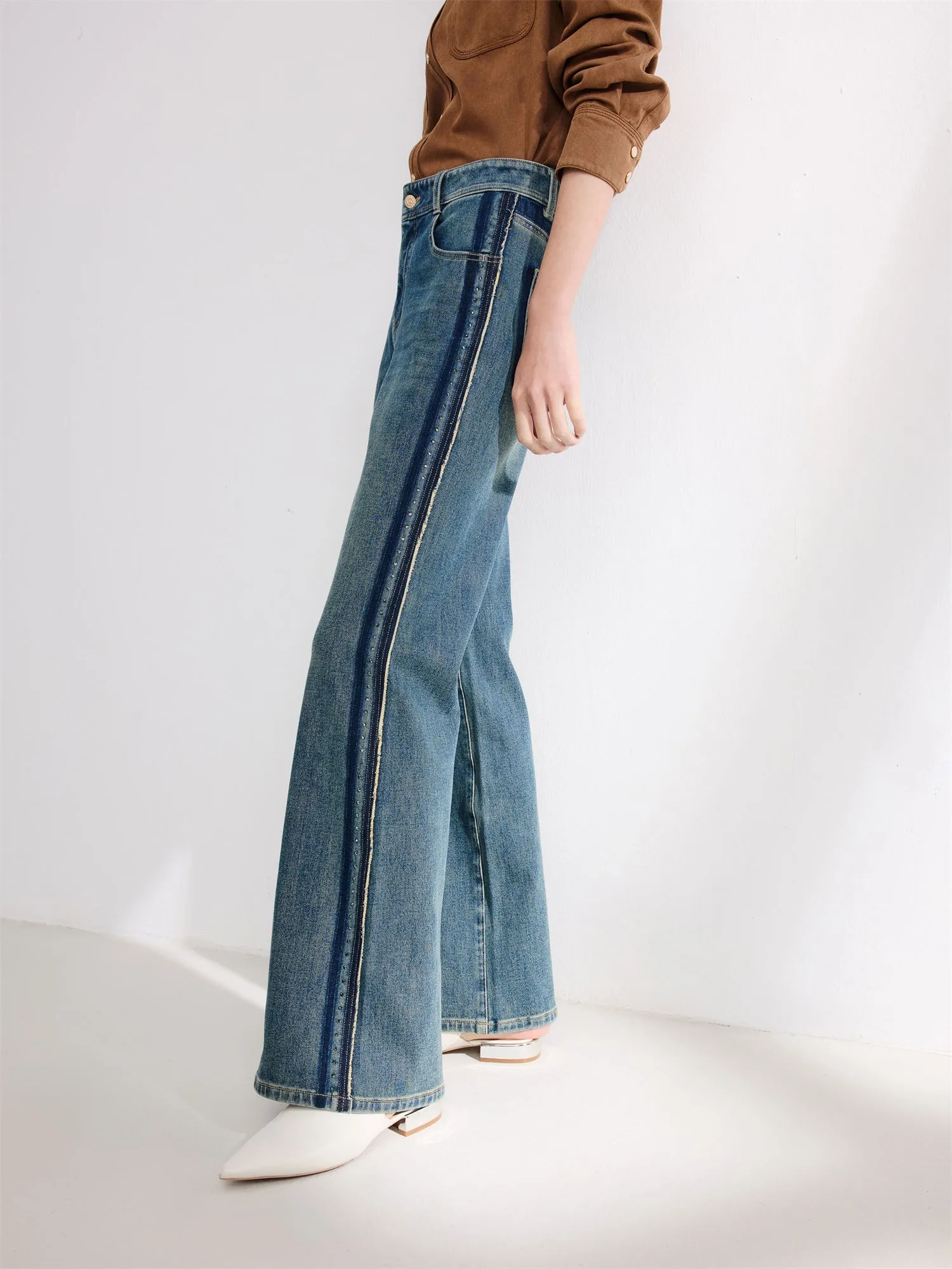 EP YAYING Color-Blocked Rhinestone Jeans