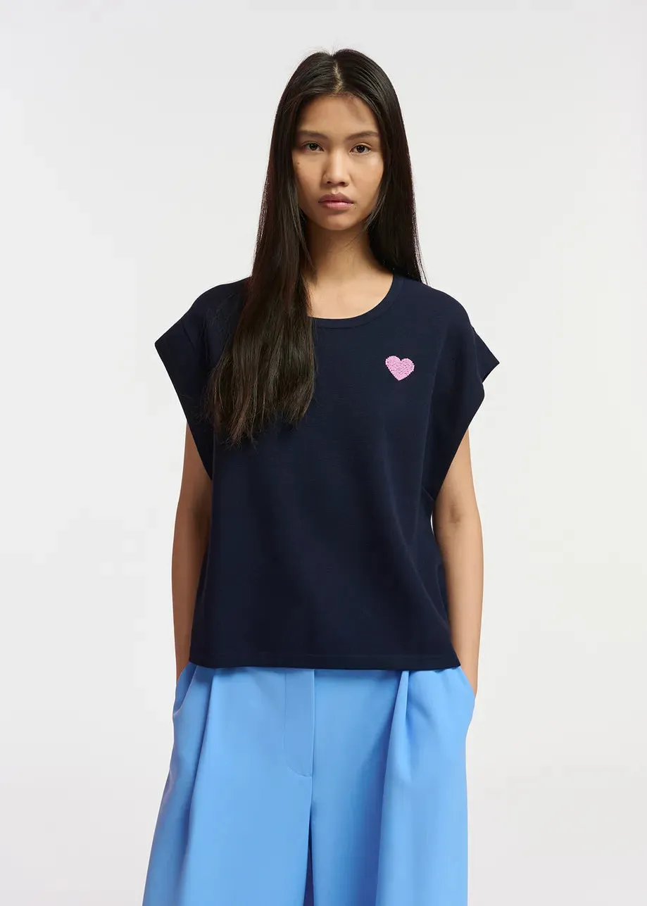 Esfigeas Essentiel Beaded Heart Knit Top