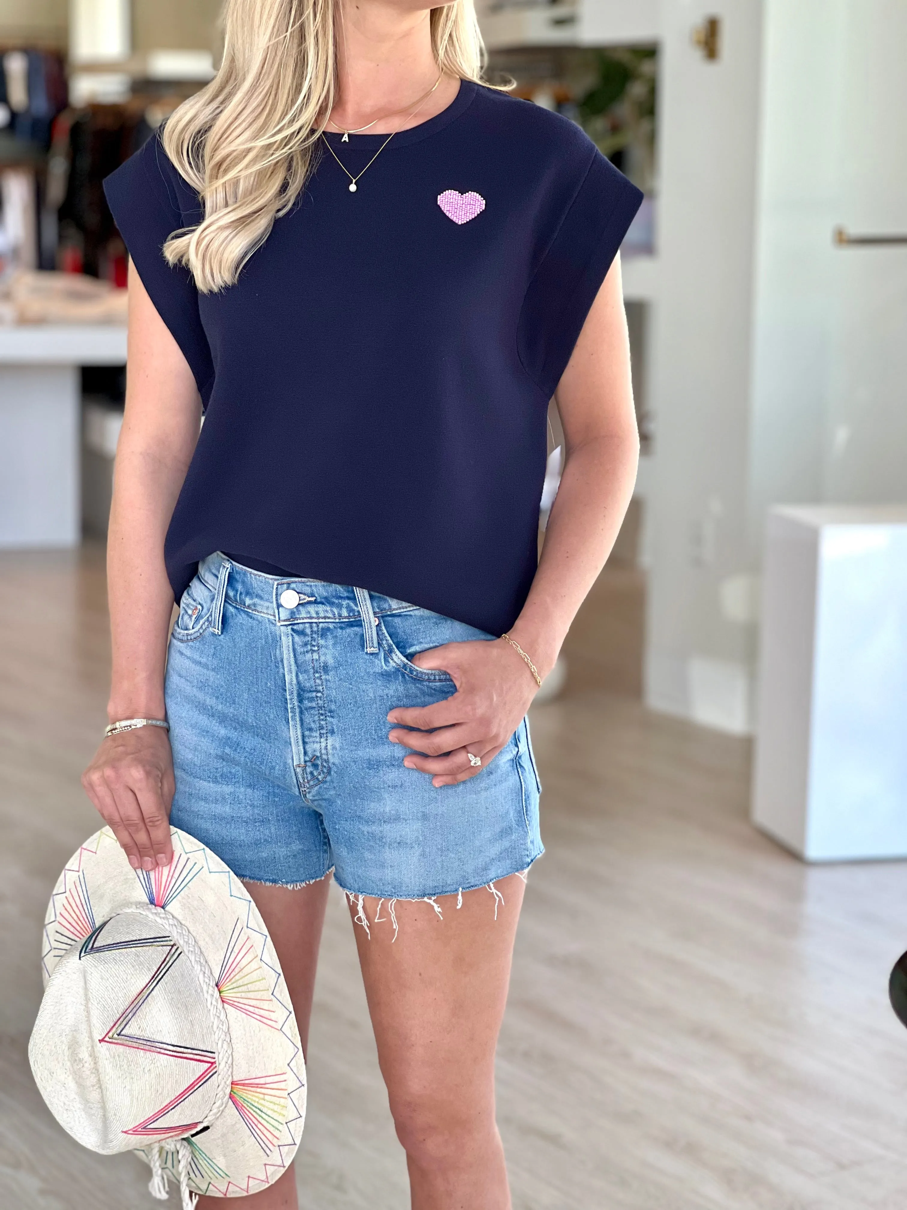 Esfigeas Essentiel Beaded Heart Knit Top