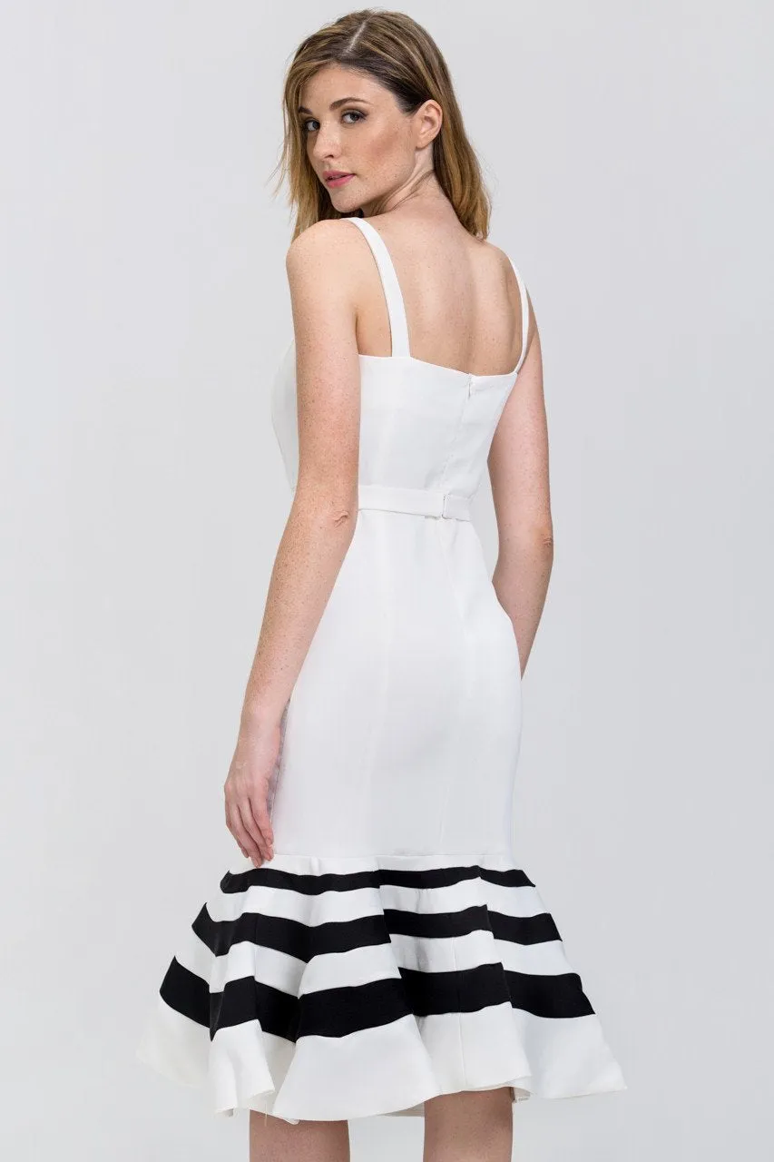 Fatima Almomen - Black and White Stripe Trumpet Midi Dress