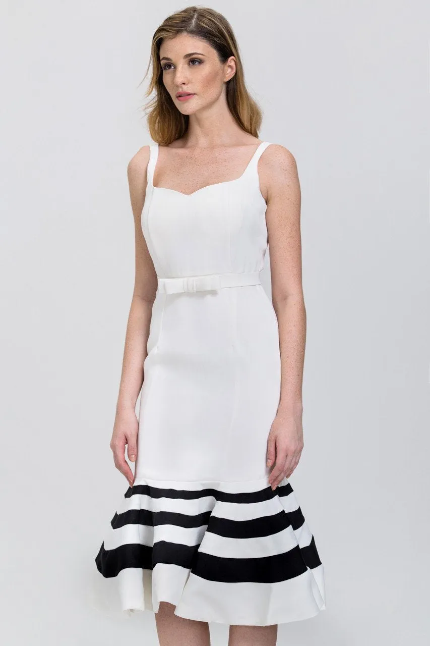 Fatima Almomen - Black and White Stripe Trumpet Midi Dress