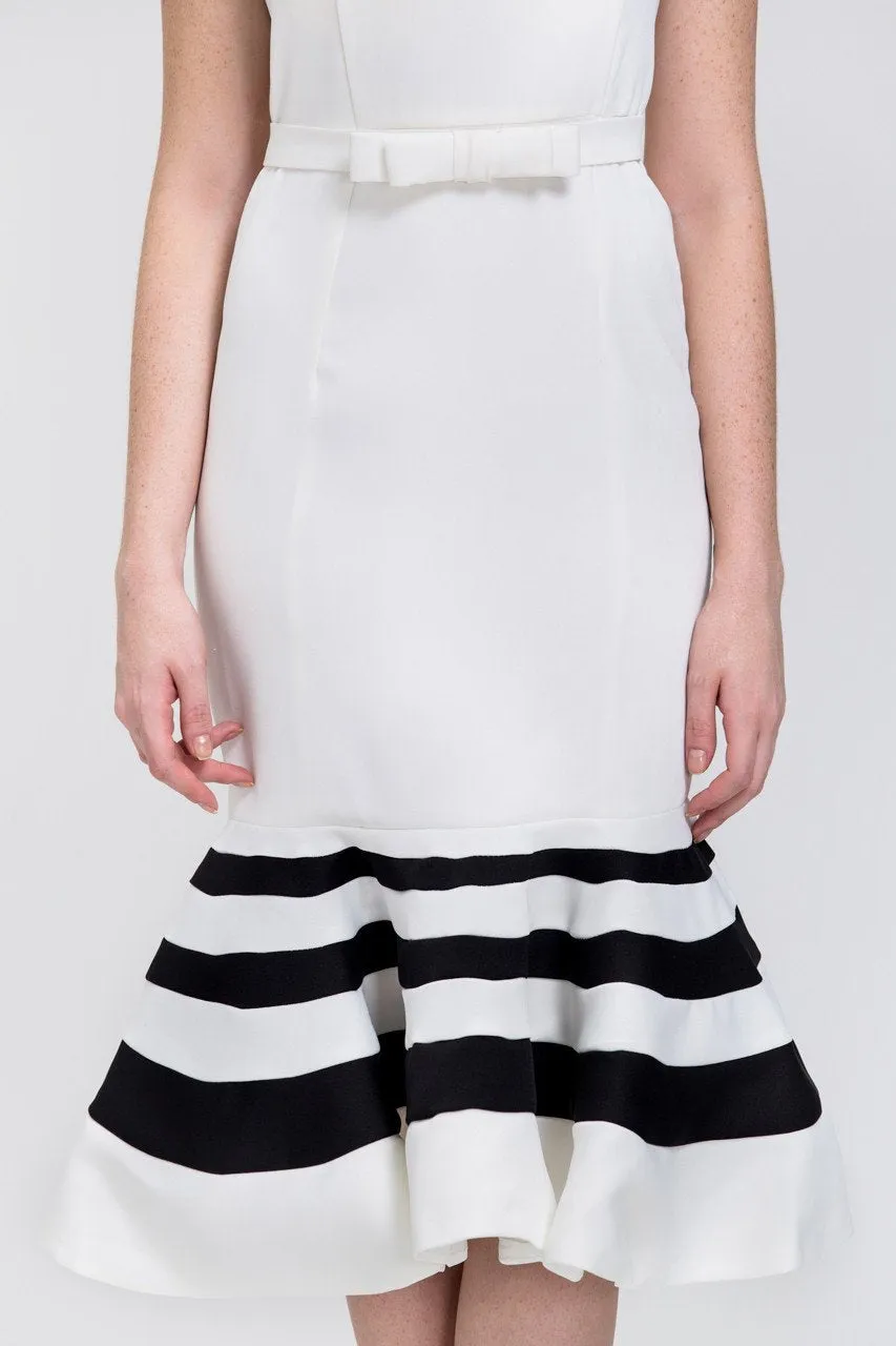 Fatima Almomen - Black and White Stripe Trumpet Midi Dress