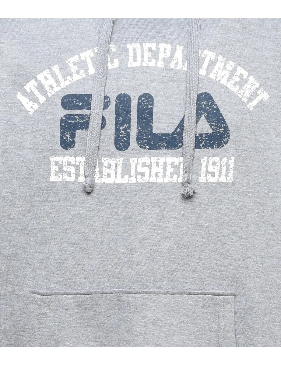 Fila Grey, White & Navy Printed Hoodie - L