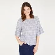 Flared Sleeve Crinkle Stripe Top