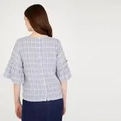 Flared Sleeve Crinkle Stripe Top