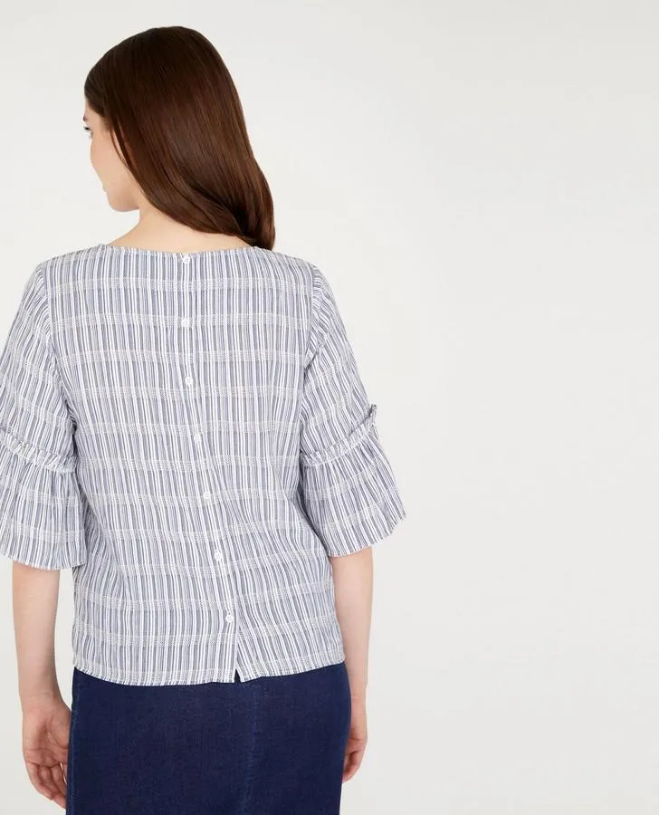 Flared Sleeve Crinkle Stripe Top