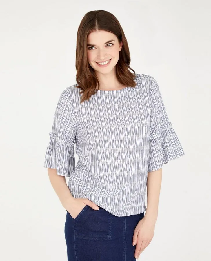 Flared Sleeve Crinkle Stripe Top
