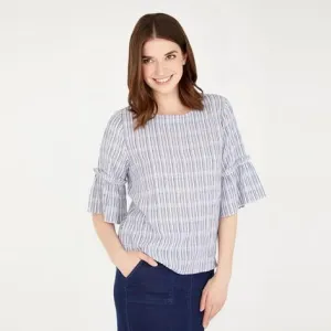 Flared Sleeve Crinkle Stripe Top