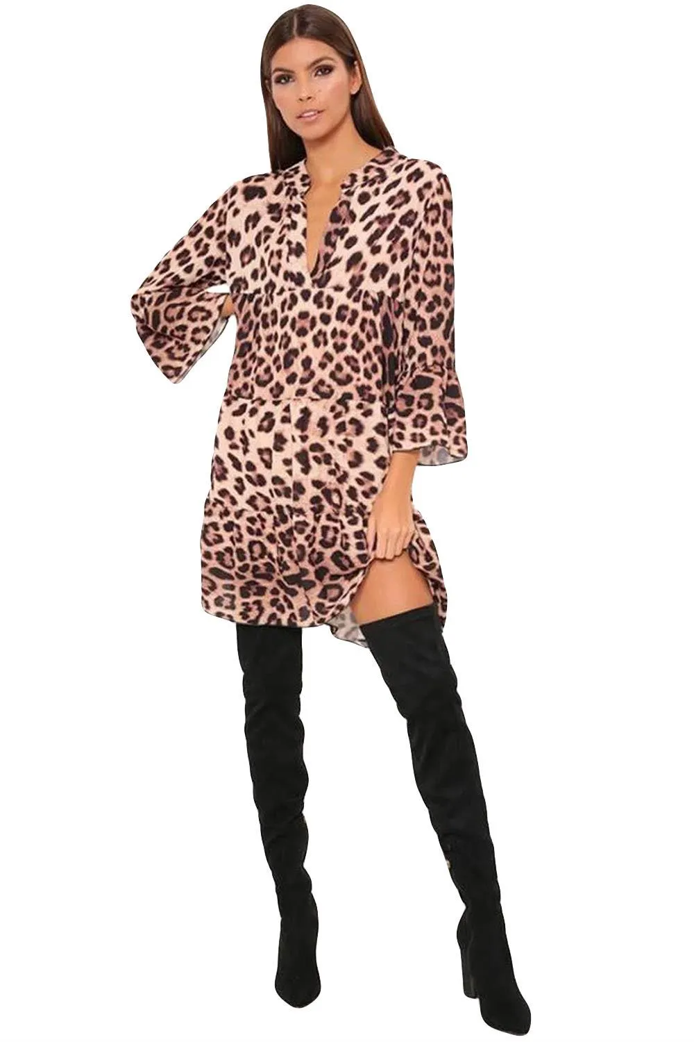 Flared Sleeve Smoke Mini Dress - M