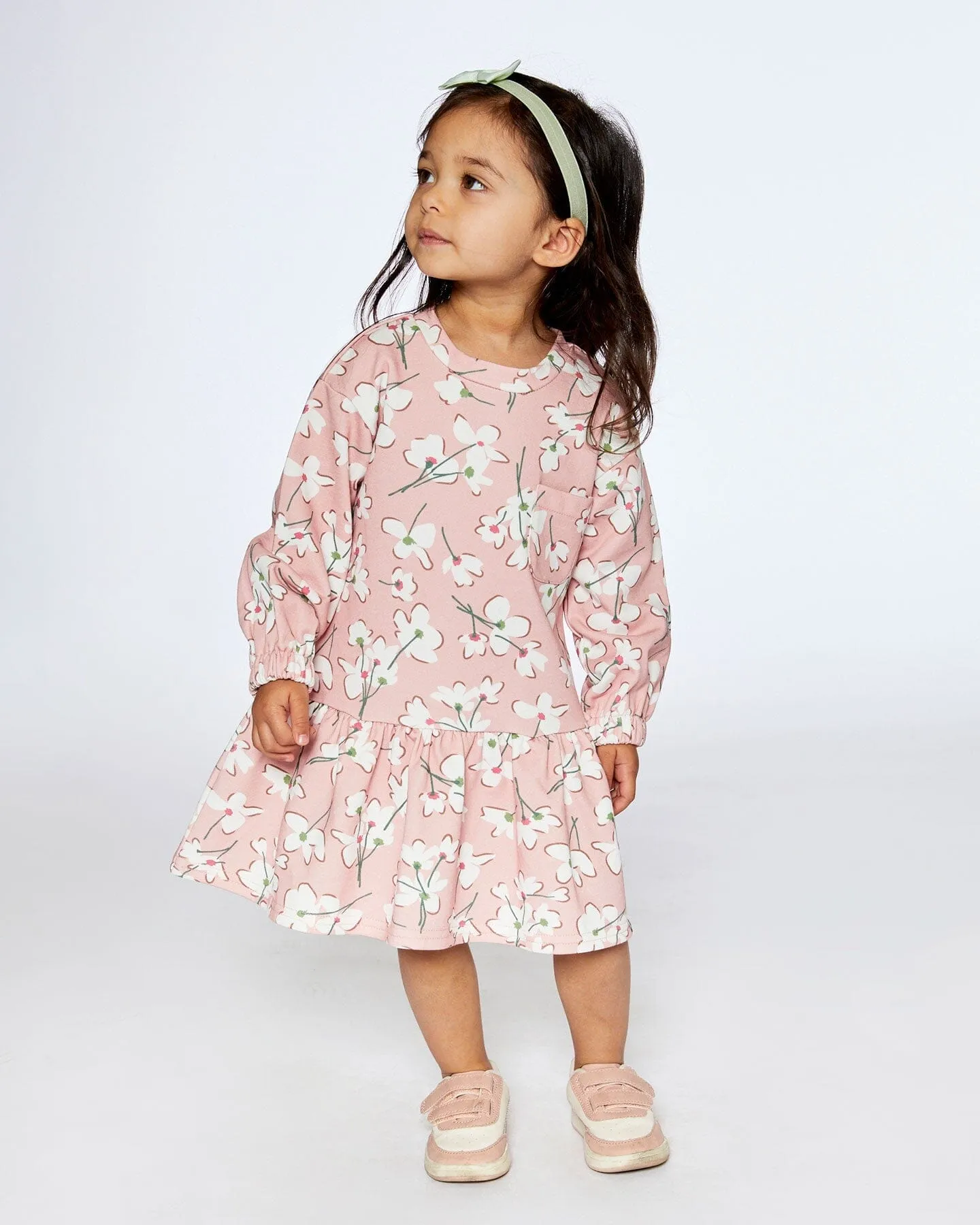 French Terry Dress Pink Jasmine Flower Print