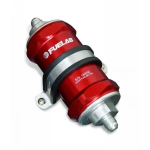 FUELAB 81813-2 In-Line Fuel Filter (10AN in/out, 3 inch 40 micron stainless steel element) Red