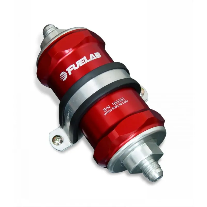 FUELAB 81813-2 In-Line Fuel Filter (10AN in/out, 3 inch 40 micron stainless steel element) Red