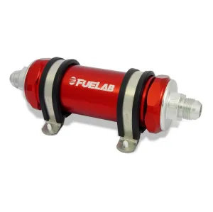 FUELAB 82802-2 In-Line Fuel Filter (8AN in/out, 5 inch 10 micron paper element) Red