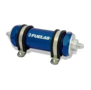 FUELAB 82812-3 In-Line Fuel Filter (8AN in/out, 5 inch 40 micron stainless steel element) Blue