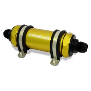 FUELAB 82813-5 In-Line Fuel Filter (10AN in/out, 5 inch 40 micron stainless steel element) Gold