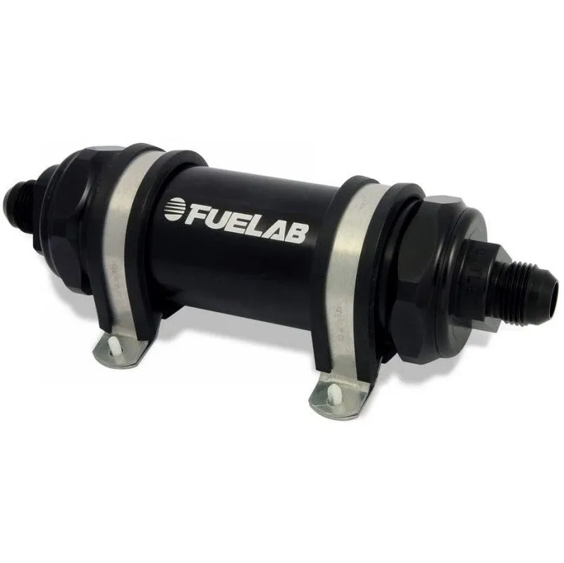 FUELAB 82832-1 In-Line Fuel Filter (8AN in/out, 5 inch 6 micron fiberglass element) Black