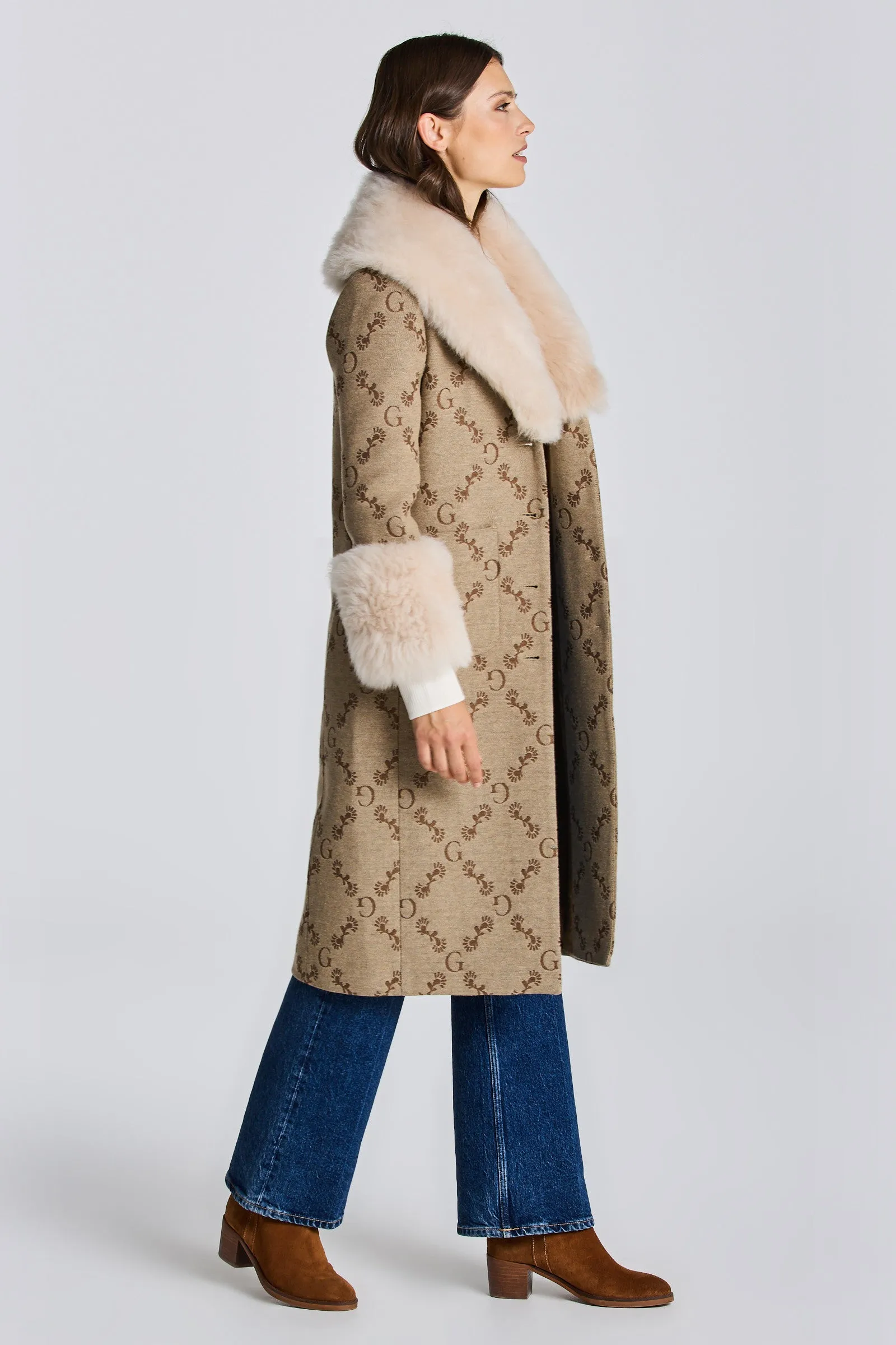 GANT  Toffee Beige Wool Jacquard Monogram Coat