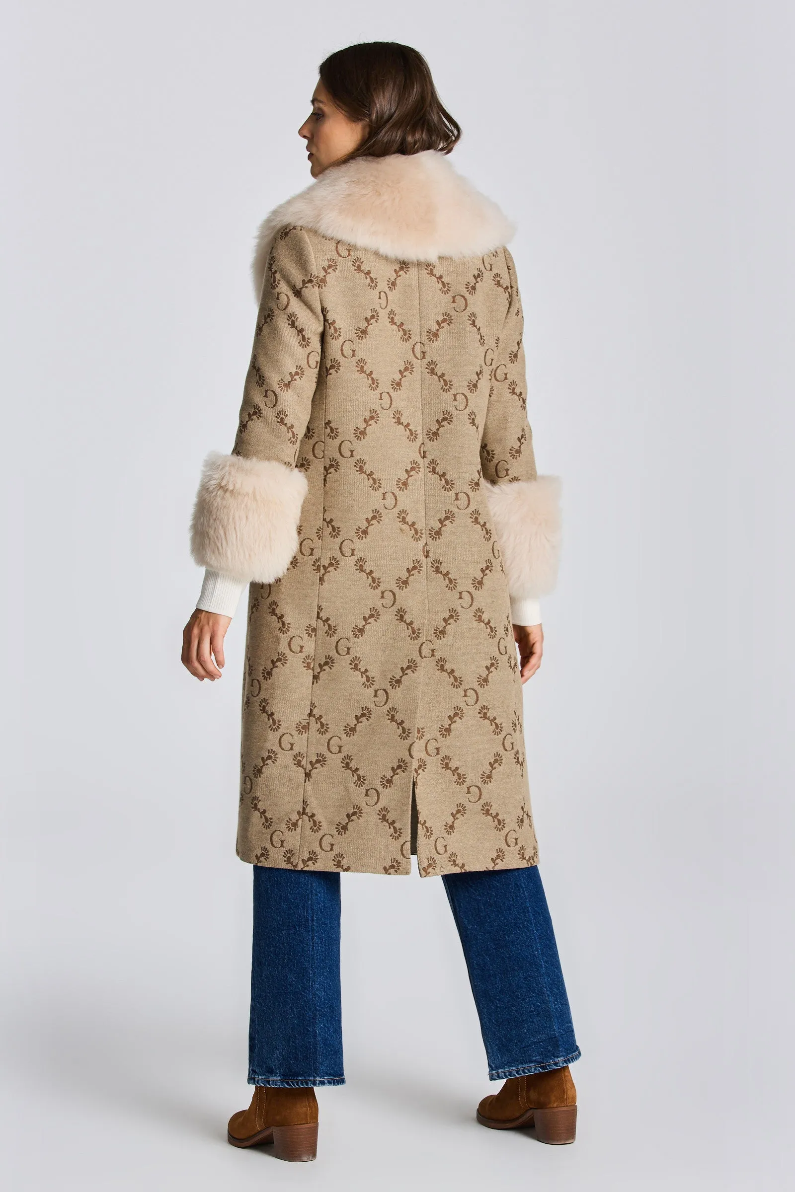 GANT  Toffee Beige Wool Jacquard Monogram Coat