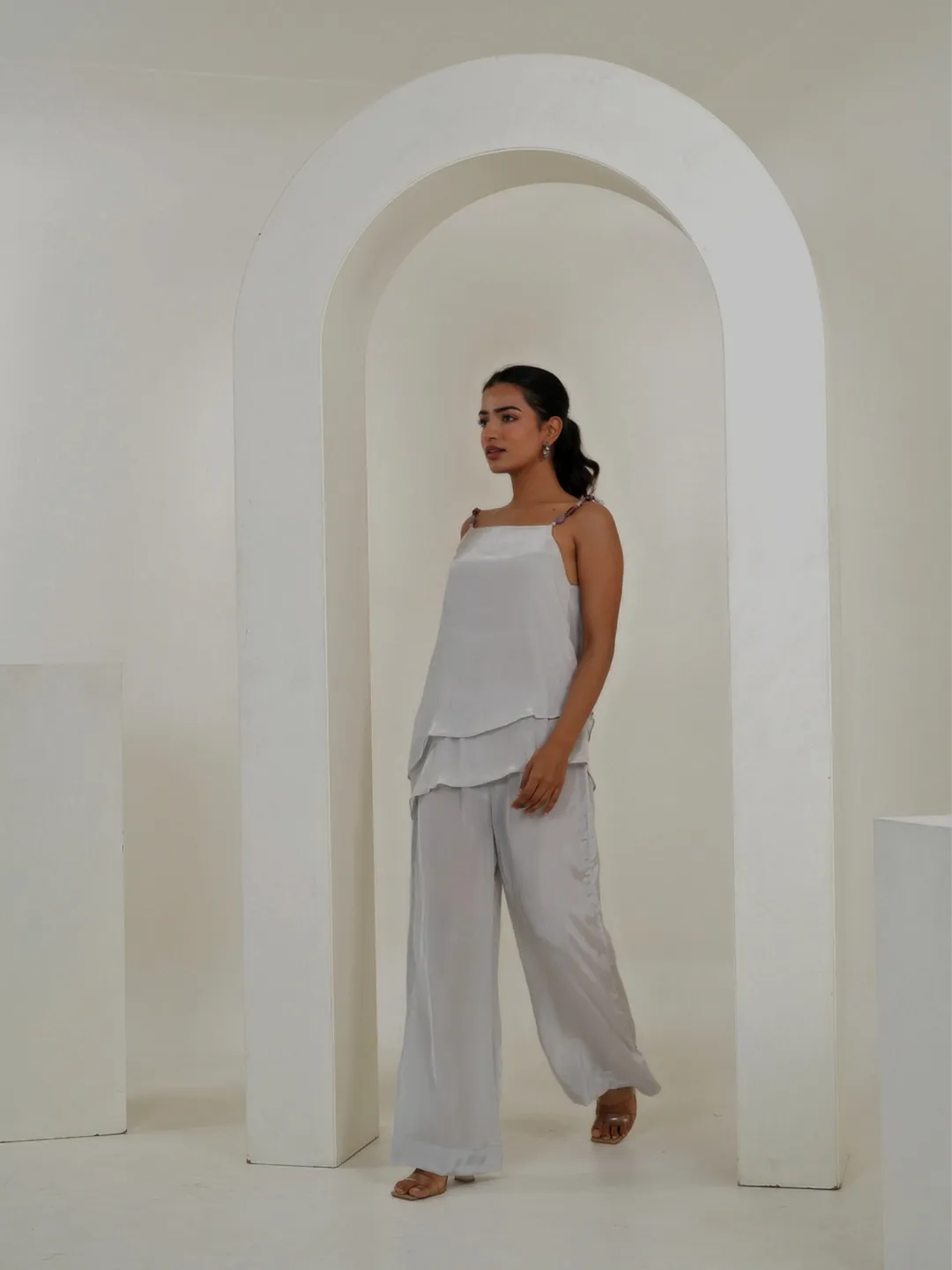 Gemstone Off-White Cotton Polyester Crepe Co-Ord Set