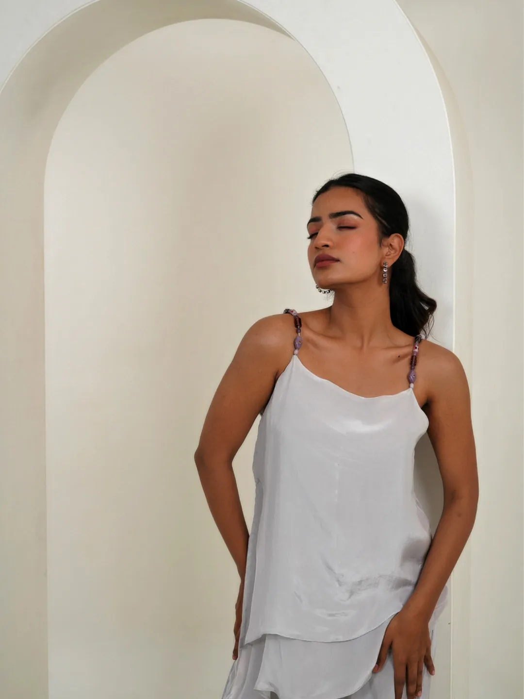 Gemstone Off-White Cotton Polyester Crepe Co-Ord Set