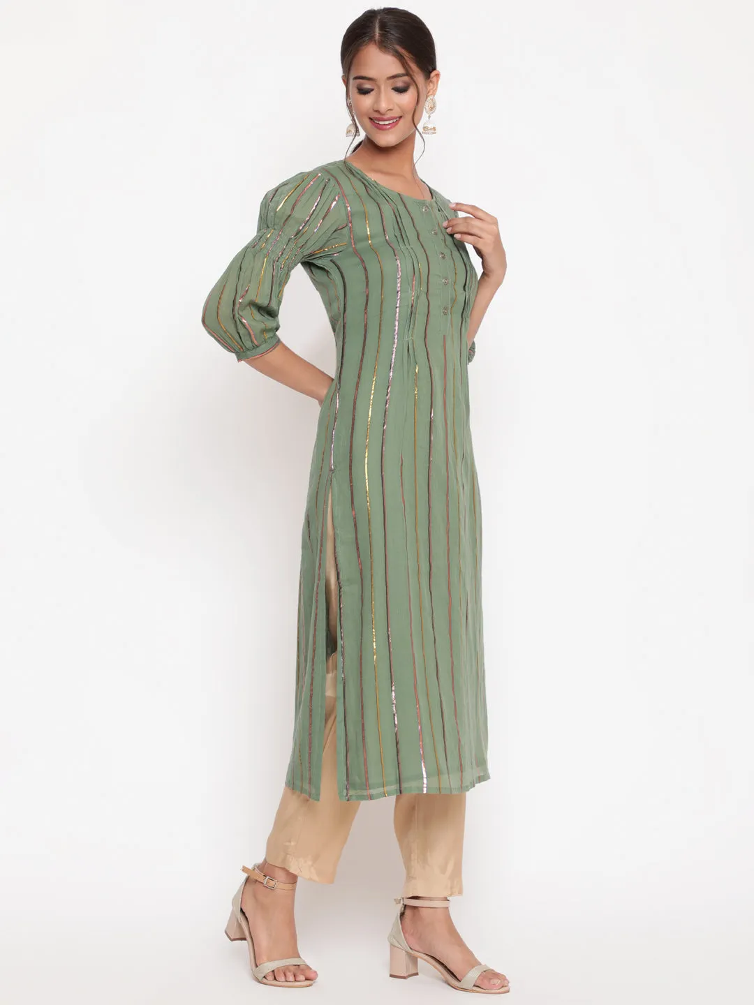 Gold Solid Straight Fit Shantoon Pant