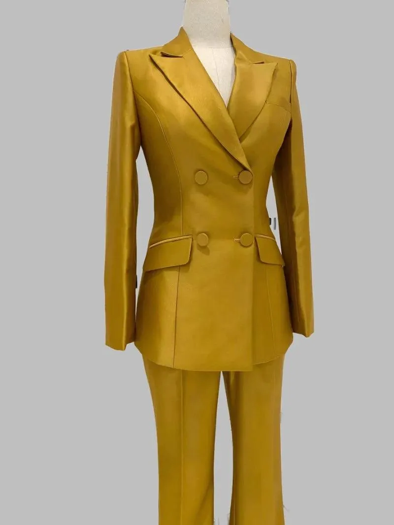 Golden Yellow Two-Piece Suit, Flared Pant Suit