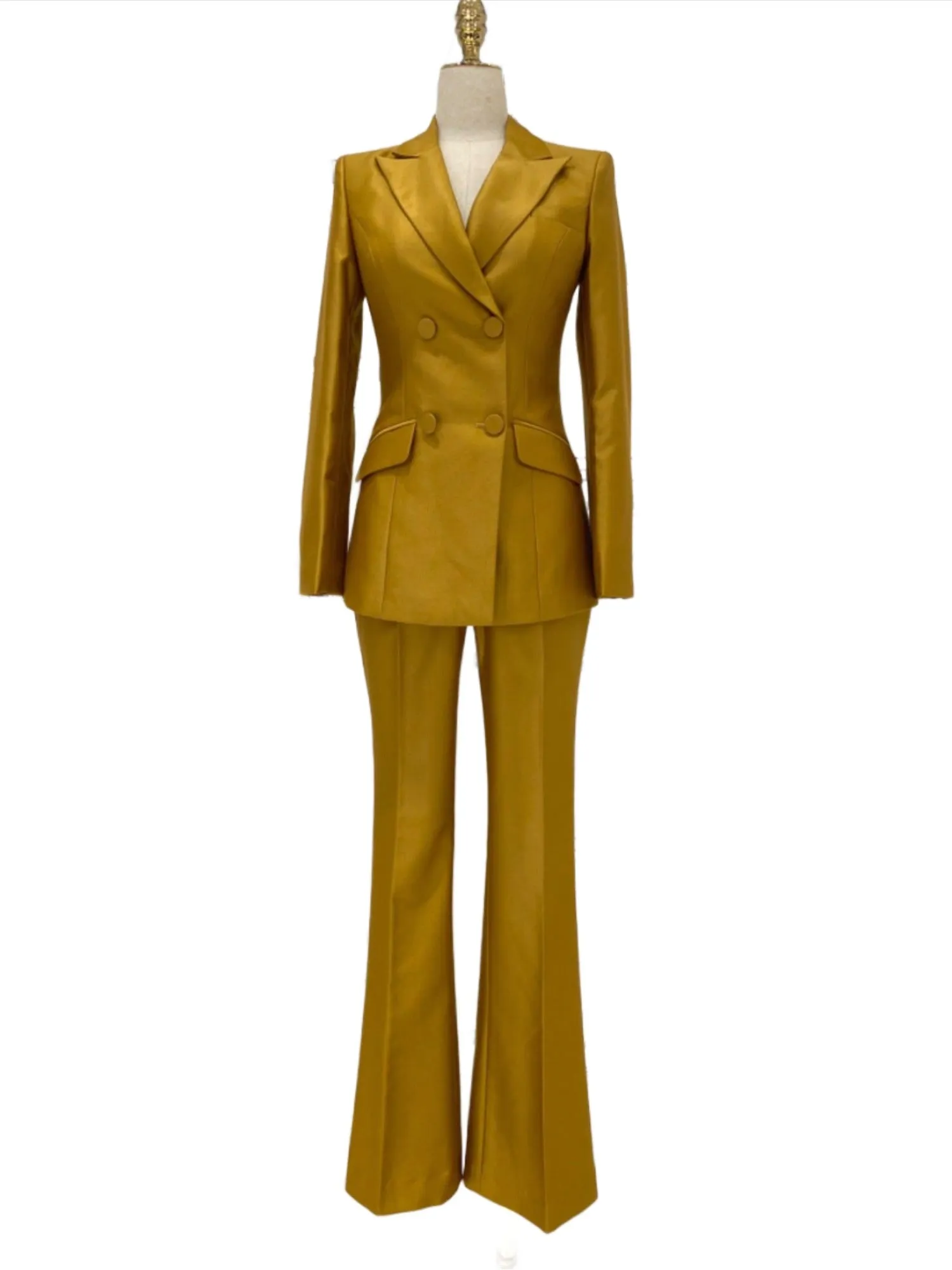 Golden Yellow Two-Piece Suit, Flared Pant Suit