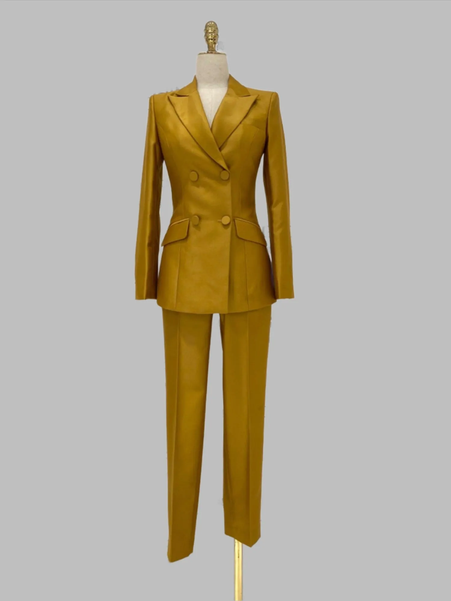 Golden Yellow Two-Piece Suit, Flared Pant Suit