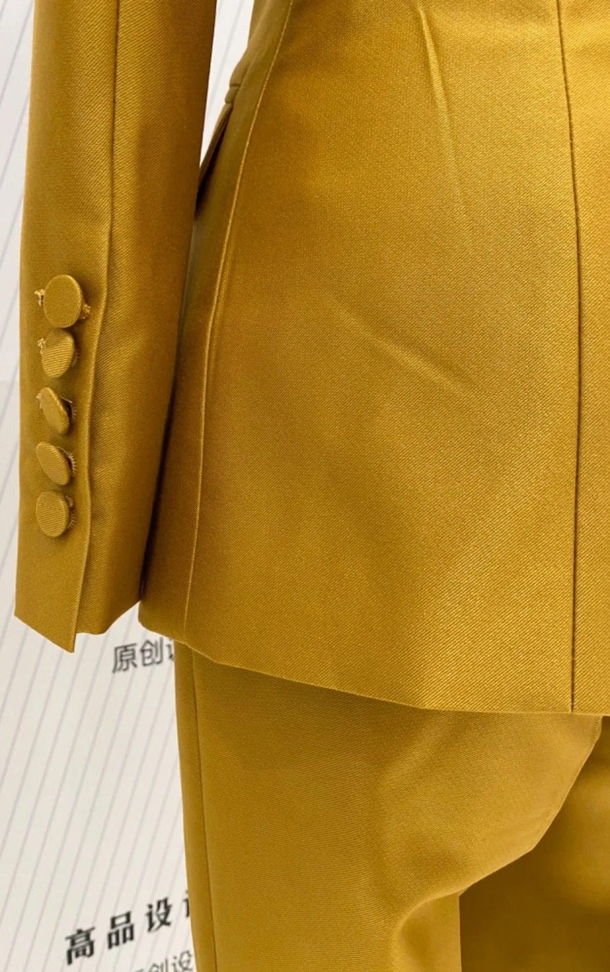 Golden Yellow Two-Piece Suit, Flared Pant Suit