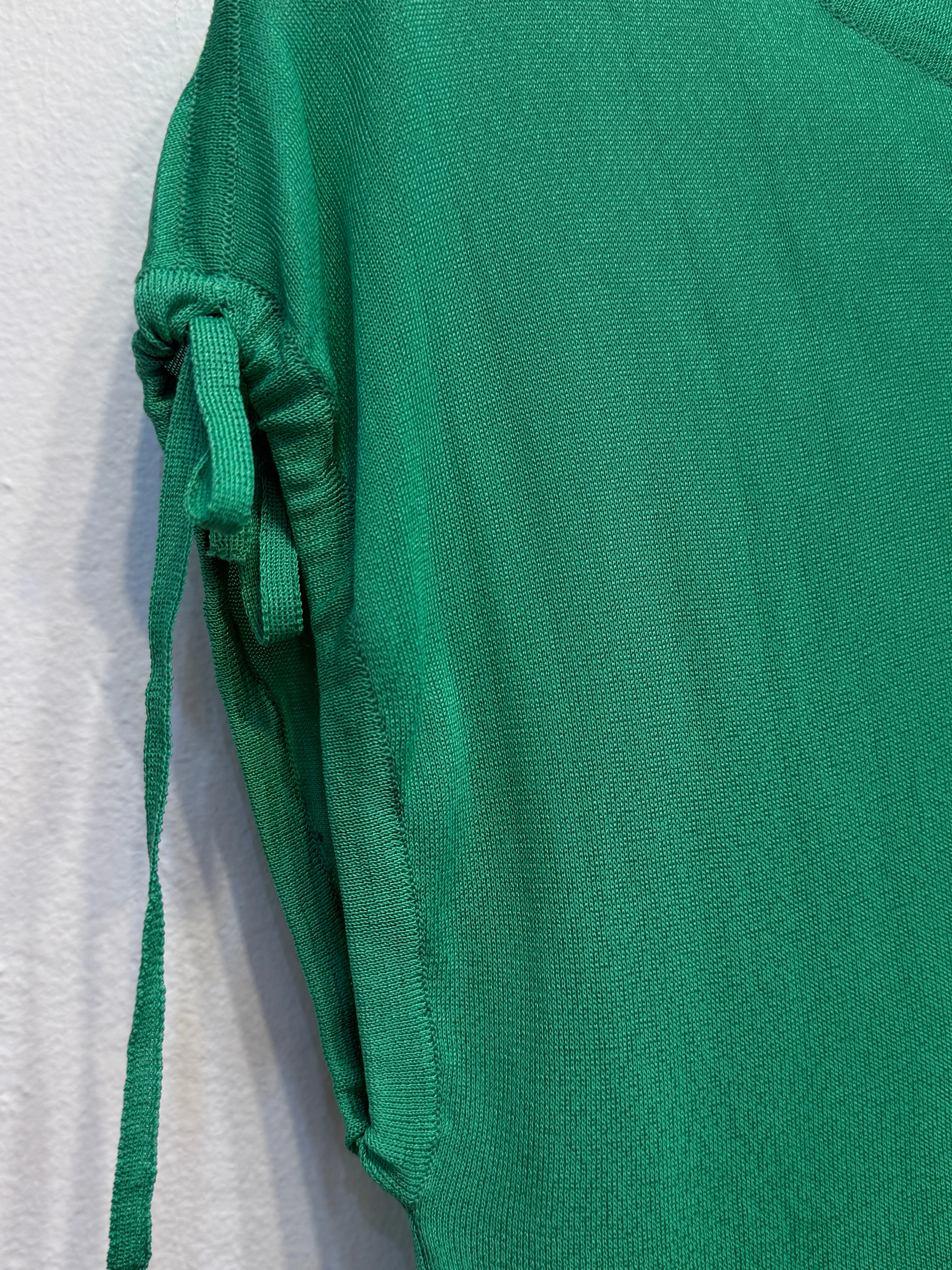 Green Knit Top with Drawstring Shoulders