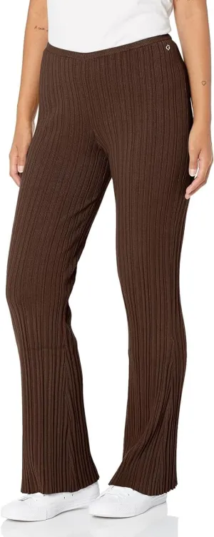 Guess Women's Carmella Rib Kick Flare Pant W2YB49Z2YN2 Dark Coffee Brown L