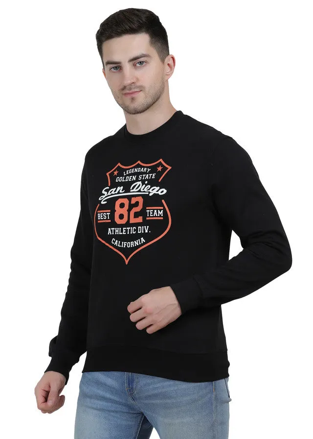 Hiflyers Mens Black Slim Fit Printed Round Neck Sweatshirt