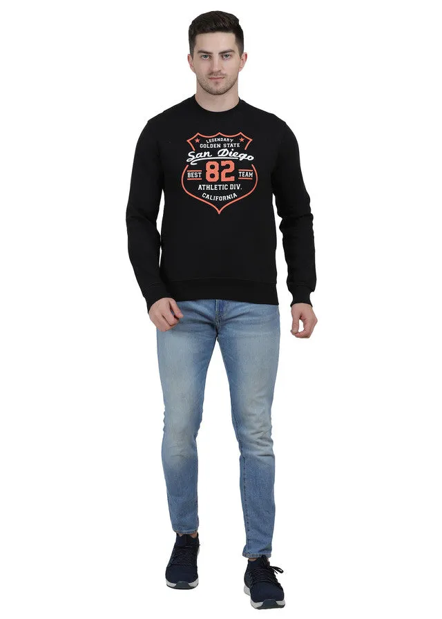 Hiflyers Mens Black Slim Fit Printed Round Neck Sweatshirt