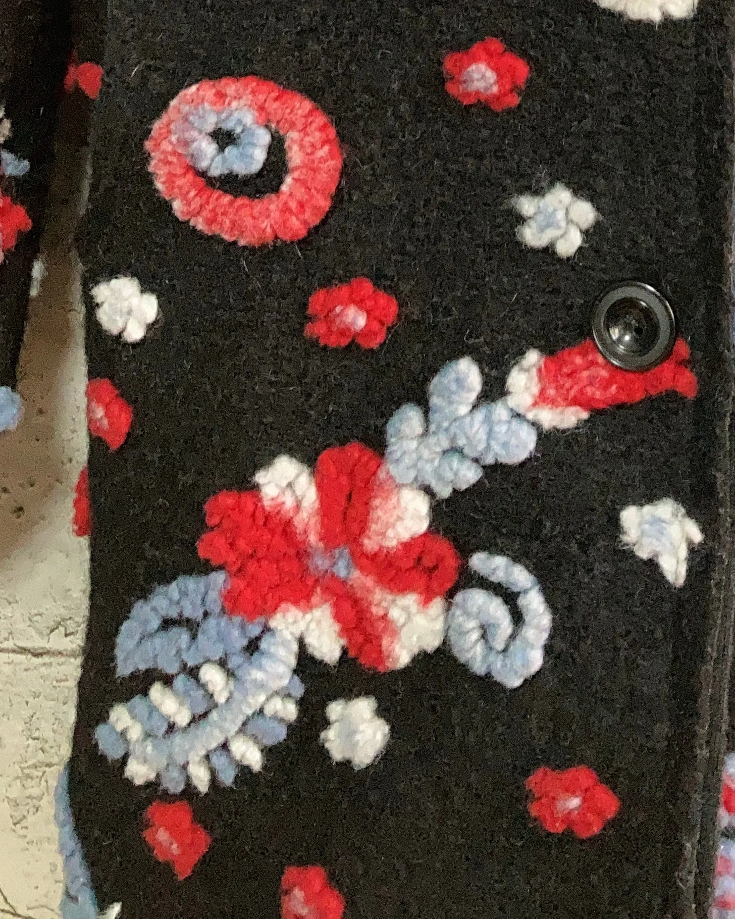 hooded flower wool coat red black