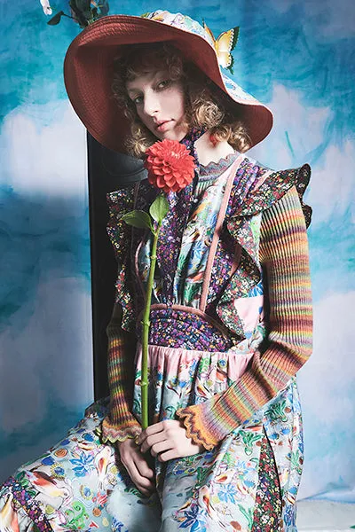 hooded flower wool coat red black