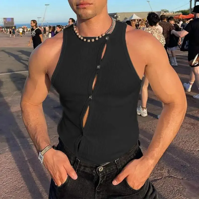 Irregular Button Down Solid Tank Top
