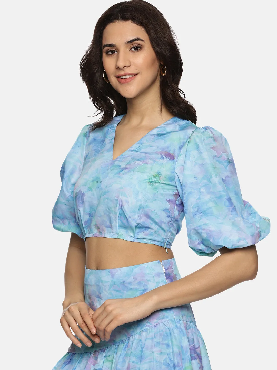 IS.U Floral Blue Cut And Sew Midaxi Co-ord Set