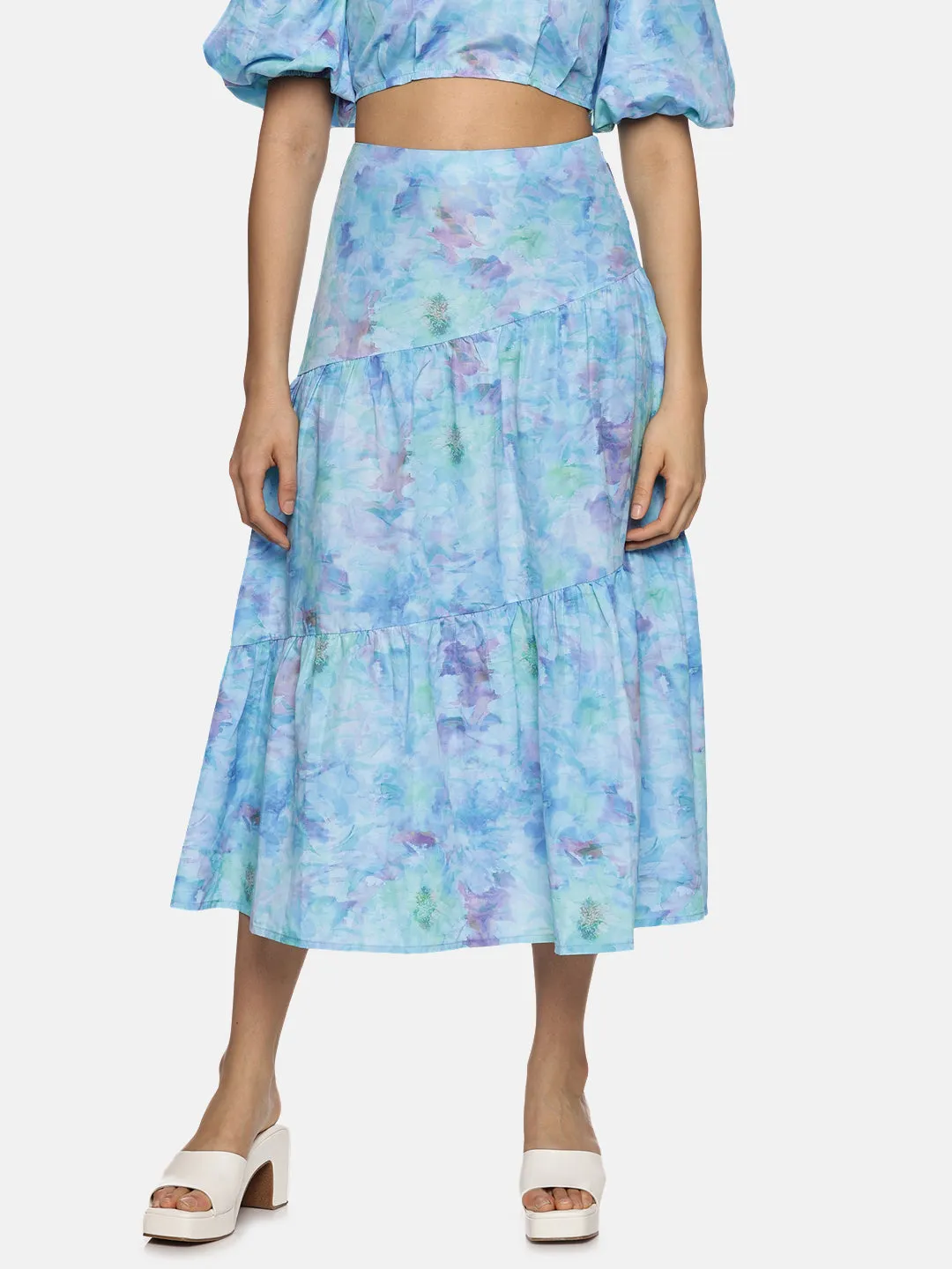 IS.U Floral Blue Cut And Sew Midaxi Co-ord Set