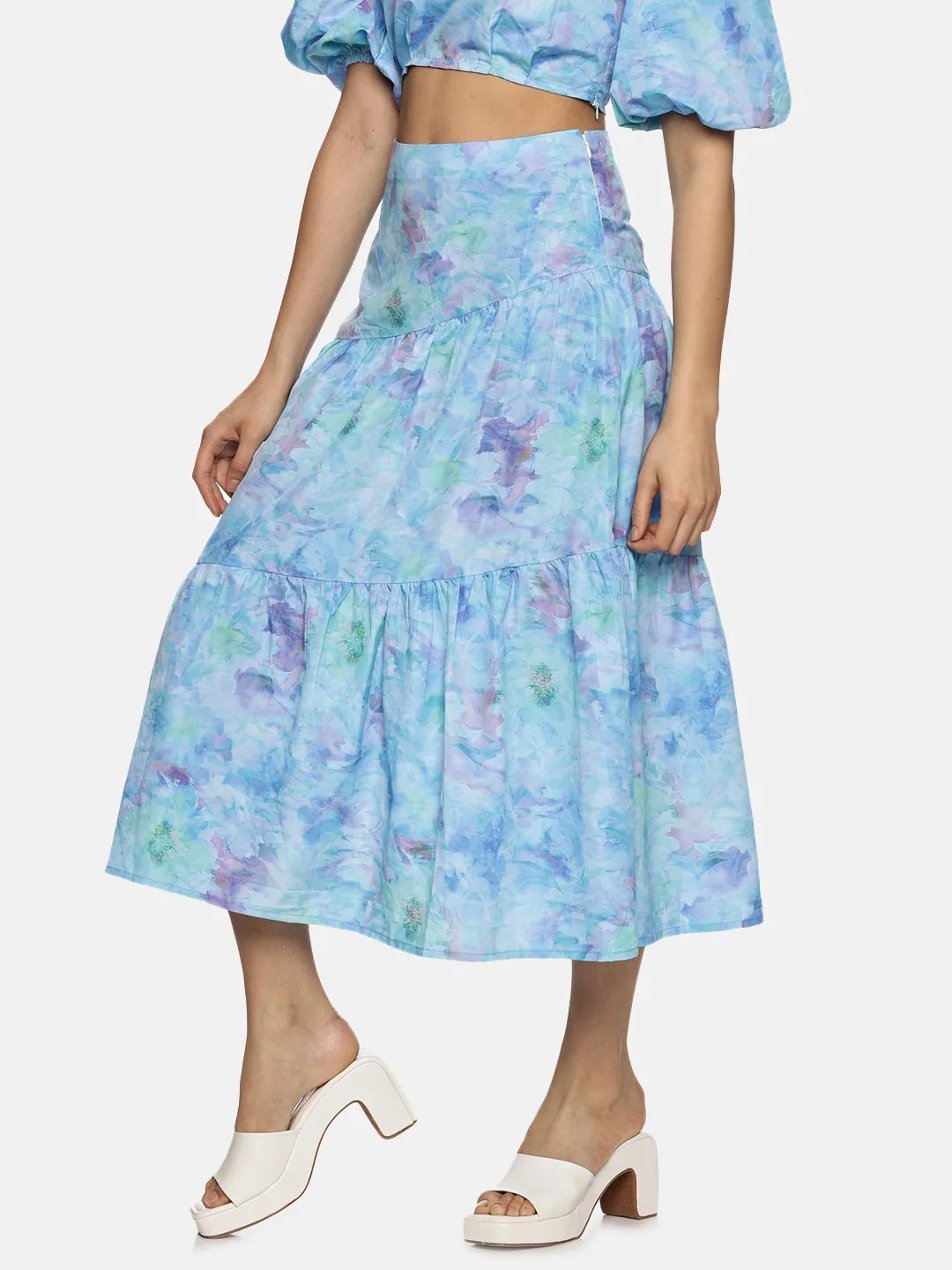 IS.U Floral Blue Cut And Sew Midaxi Co-ord Set